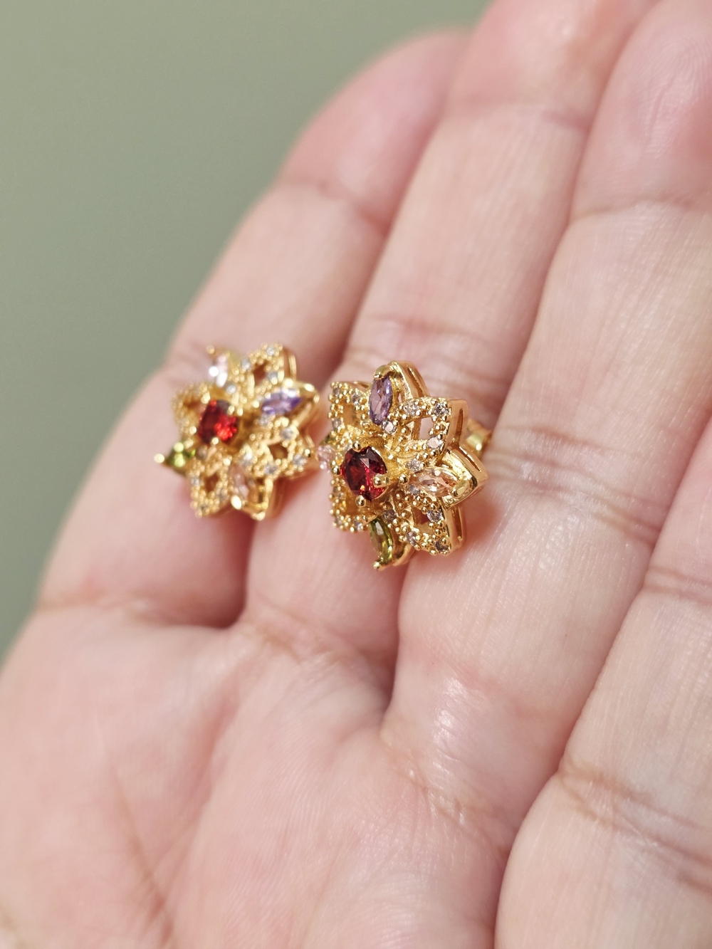 14k Gold Plated Floral Multistone Stud Earrings - Women's Jewelry
